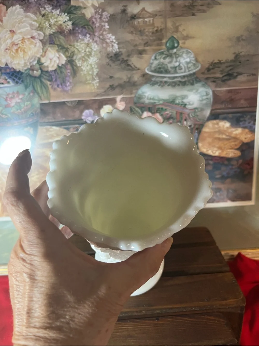 Classic White Milk Glass Pedestal Vase old quilt pattern by Westmoreland